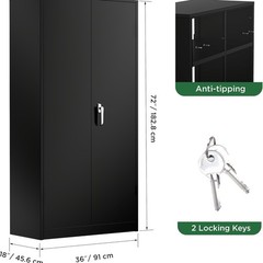 Big Black Steel Storage Cabinet 72 Inch With Lock And 4 Adjustable Shelves
