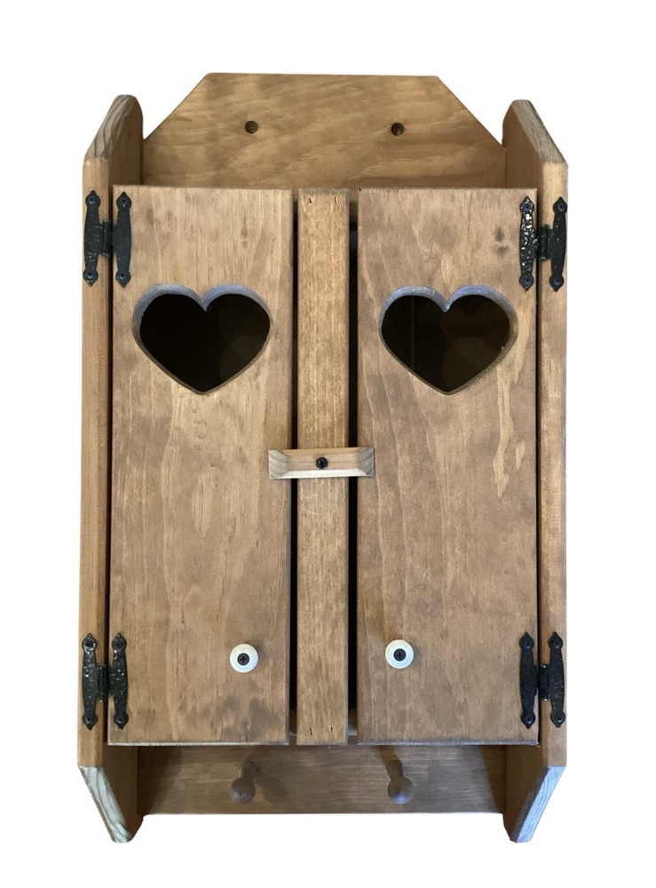 Rustic Solid Wood Hanging Medicine Spice Cabinet Primitive Custom VTG Hearts