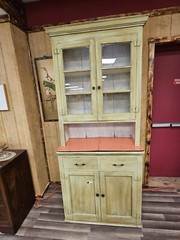 Antique Primitive Southern Country Farm Pine Storage Display Cabinet Green Hutch