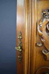 Architectural Antique Hand Carved Wood Cupboard Chimera Head Mascaron 19th