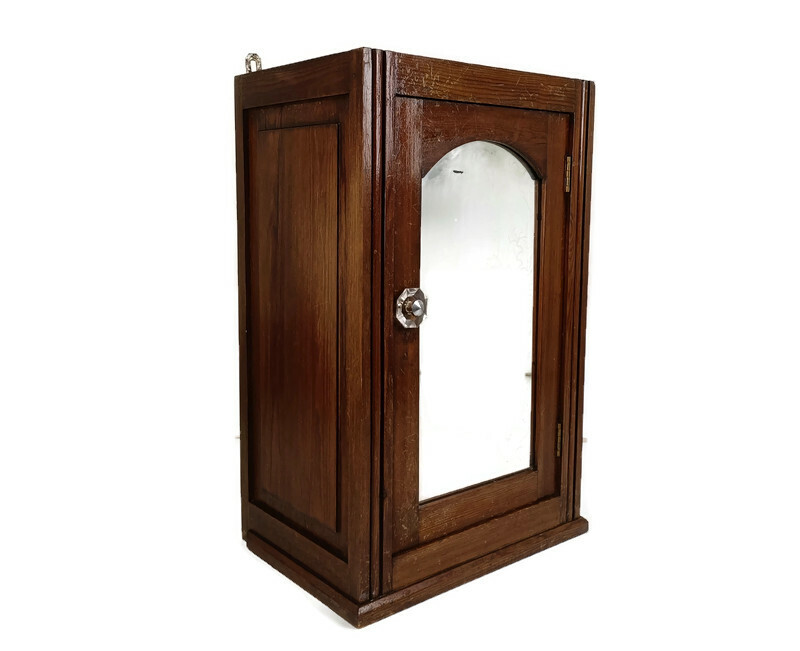 Large Medicine Kitchen Bathroom Cabinet Oak Glass Door handle Art Deco barn styl