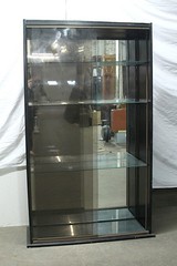 Mid Century Four Shelf Cabinet with Sliding Glass Doors