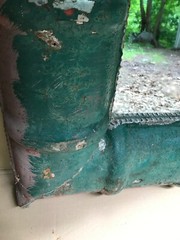 Vintage Industrial Shop Metal Roof 36″ SQ. Green/Red Mirror Old 1058-23B