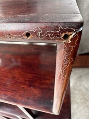 Mid-Century Chinese Brass Inlay Rosewood Wall Mounted Curio Display Cabinet