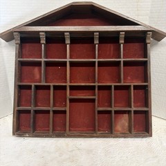 VTG Wooden House Wall Curio Miniature Display Cabinet Red Velvet 25Cubbies