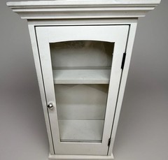 VTG White Wood Glass Door Display Case Curio Cabinet Table Top/Wall Hang 13.75”T