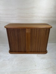 Vintage Mid Century Eppco Enterprises Teak Tambour Slide Door Wall Mount Cabinet