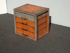 Vintage Mid Century Modern Industrial Steel Table Top File Cabinet Four Drawers