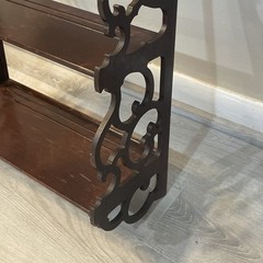 Antique Edwardian Mahogany Carved Fretwork Wall Plate Shelf Rack Display Grooves