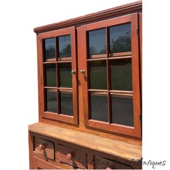 Antique Red painted 12 light primitive cupboard step back farm house country