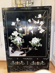 Antique lacquered Box Cabinet Chinoiserie Oriental Collectibles Decor