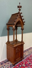 Antique French Gothic Revival Statuary Niche Cabinet Pedestal Altar Oak Late 19C