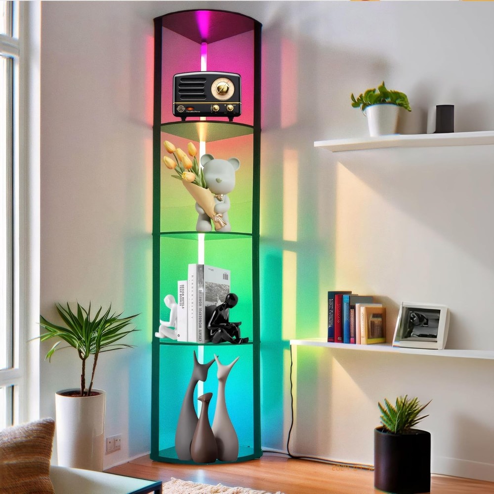 5 Tiers LED Corner Shelf ,65″ Stand Floor Lamps for 11.81 x 15.55 x 65 inches