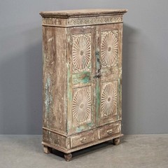 Antique Carved Teak 2 Door Cabinet From India