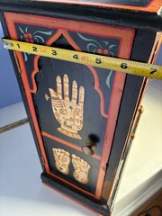 VTG 16″ HAND PAINTED WOOD FOLK ART CABINET INDIA BALI YOGA TANTRIC STORAGE CHEST