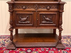 Antique French Renaissance Revival Hunt Buffet Server Sideboard Dark Oak 19C