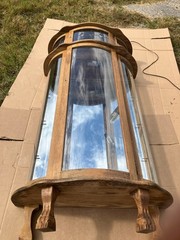 Vintage Oak Curio Cabinet with 3 Glass Shelves Lights Curved Glass late 40s 50s