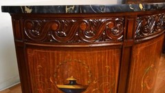 1910 Antique French Walnut & Satinwood Hand painted and Marble topDemi-lune