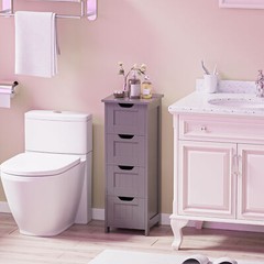 Bathroom Floor Cabinet Wooden Side Storage Organizer 4 Drawer Freestanding Gray
