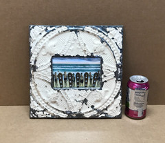 VTG 11″ Sq. Photo 4×6 Tin Ceiling Metal Shabby White Picture Frame Old 921-26B