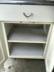 Vintage 1950s Metal Kitchen Cabinet w/ Formica Top 36″H Mid Century
