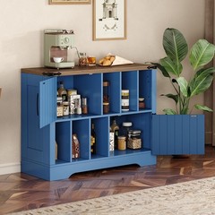 Farmhouse Wood Record Player Stand, 39″ Cabinet with Vinyl Storage & Barn Doors