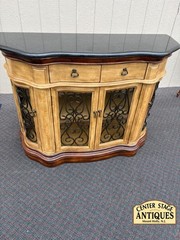 67546 Elegant Server Cabinet with Granite Top and Wrought Iron Doors