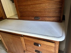 1920s Antique McDougall Hoosier Wood Cabinet With Pie Safe and Flour Sifter