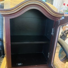Cabinet Burgundy Gold Accents Handpainted Arch Top Glass front Orient