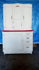 Vintage Kitchen Hoosier Cabinet, Primitive Cupboard White