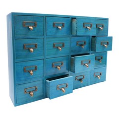 16 DRAWERS APOTHECARY CABINET BLUE HERB STORAGE BOX WOODEN DESK DRAWER ORGANIZER