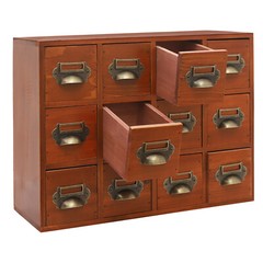 12 Drawers Wooden Desktop Organizer Home Storage Case Cosmetic Dresser Box Brown