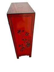 Mid Century Chinese Console Cabinet Double doors interior shelf Hand Painted