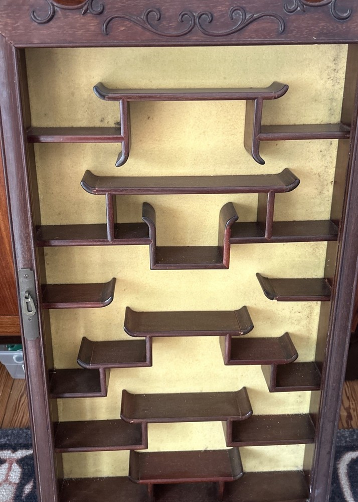 Vintage China cabinet Curio mount 18 shelves Cloth Backed, See Description