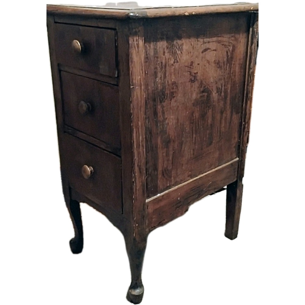 Antique Wooden Cabinet Brown Stained Finish Free Standing with Three Drawers