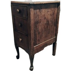 Antique Wooden Cabinet Brown Stained Finish Free Standing with Three Drawers