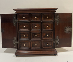 Late 18th C. Dutch 2 Door Walnut Cabinet W/ Secret Drawer & Compartments