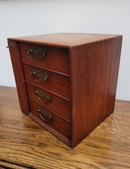 Early 20th Walnut Collectors Curio Cabinet Stones “Popular” 4 Drawers & Key