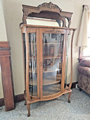 Antique Victorian Art Nouveau triple Curved glass Oak China curio cabinet