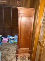 Antique Carved Wood Display Cabinet Glass Door Key Floral Bird Carvings