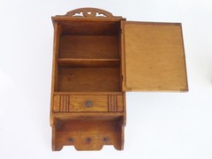 Antique Small Wooden Cabinet with Arch Mirror, Floral Carved Apothecary