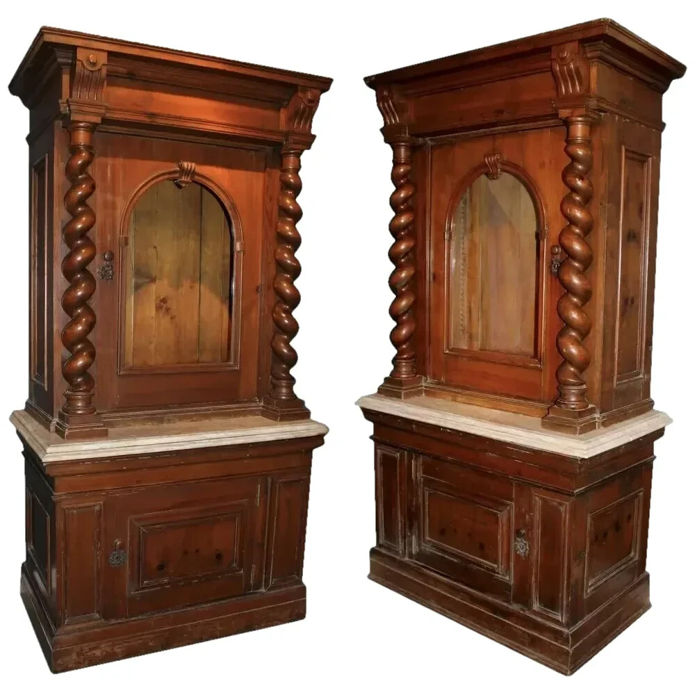 Pair of 19th c Italian Cabinets with Solomonic Columns
