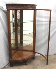 Antique Oak Corner China Cabinet -Curved beveled glass door – R.J. Horner