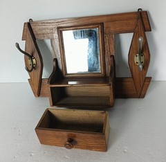 vintage wall hanging cabinet shaving medicine mirror carved wood hooks