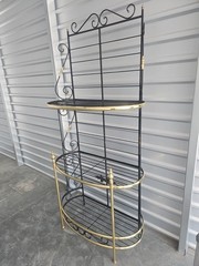 Vintage French Bakers Rack 3 Tier Scrolling Wrought Iron and Brass Etagere