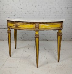 18th century Italian Demilune Marble top painted Console table