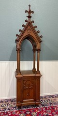 Antique French Gothic Revival Statuary Niche Cabinet Pedestal Altar Oak Late 19C