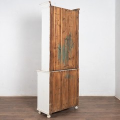 19th Century White Narrow Pine Bookcase Display Cabinet with Apothecary Drawers