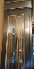 Unusual Shaped Black Lacquer 2 Piece China Cabinet Slender W/ Light & Gold Rope