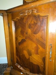 European antique (circa 1930’s) curved glass china cabinet.  96x106x25